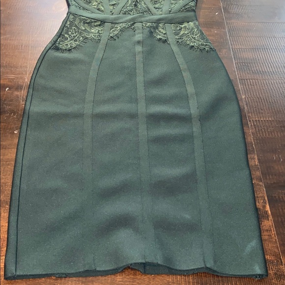 Emprada Dark Green Lace Mini Body con Dress XS - Picture 3 of 7